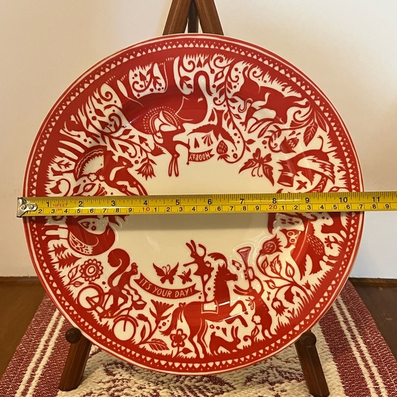 Crate & Barrel Kate Forrester It's Your Day Plate Platter 10.5" Red White Print - Picture 2 of 3